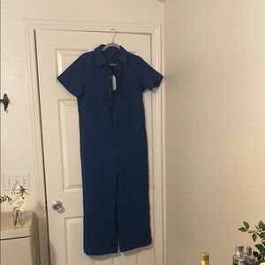 Universal Standard 2XS Kate Twill Short Sleeve Jumpsuit in Navy